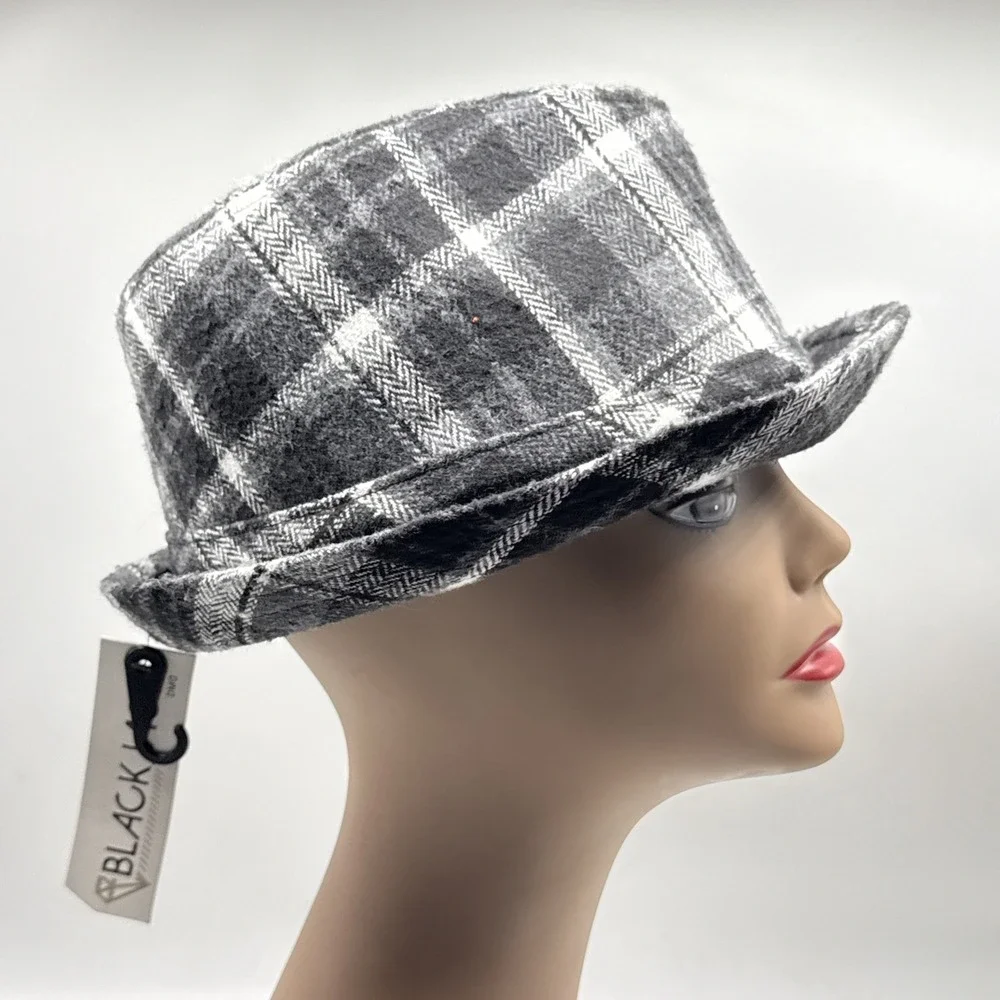 Black Jack DMD Fedora‎ Hat Black Plaid OS Retro 90s Style Dark Academia